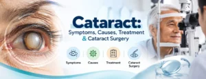 Cataract surgery in Noida: eye with cataract, slit lamp eye examination and IOL lens